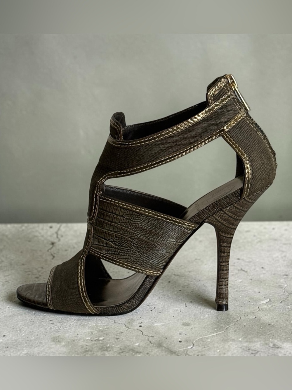 Tory Burch Geoff Caged High Heel Olive Gold Gladiator Sandals! Size 8 - Picture 4 of 16